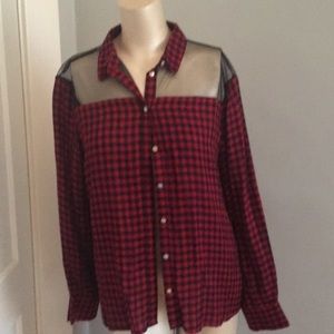 Velvet heart flannel and‎ mesh shirt.